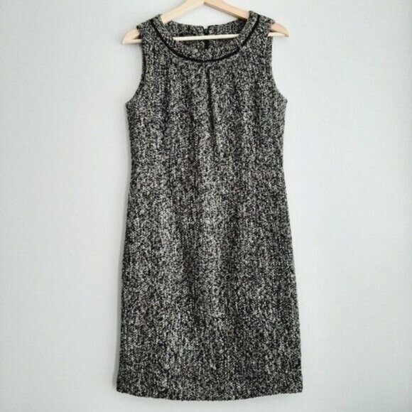 TALBOTS Tweed Sheath Dress Woven Tweed Style Fabric Grey Sz 10 - Picture 3 of 14